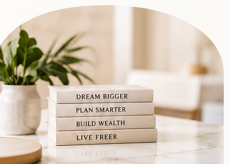 Elegant books and greenery in a bright workspace